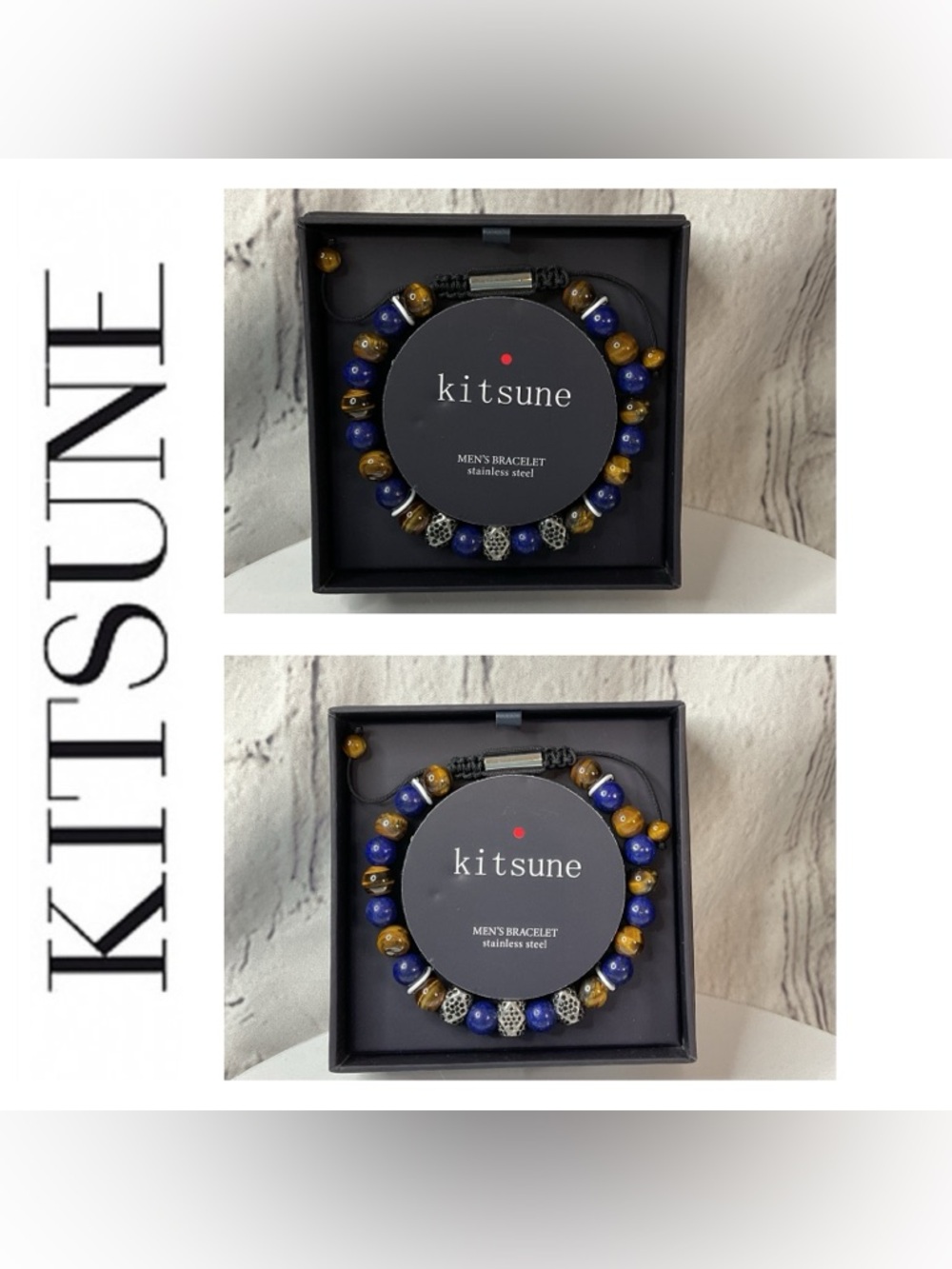 🌟 Kitsune Lapis Lazuli & Tigers Eye Men’s Bracelet
